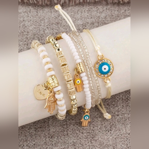 Jewelry - New 6pc Charm Evil Eye Beaded Bracelets Jewelry Multilayered Boho